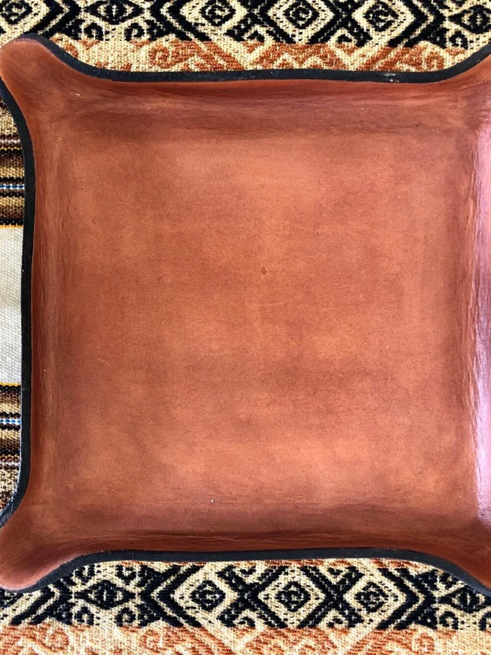 Handmade Leather Catch All Tray: Curved Corner Jewelry Key Tray, Square